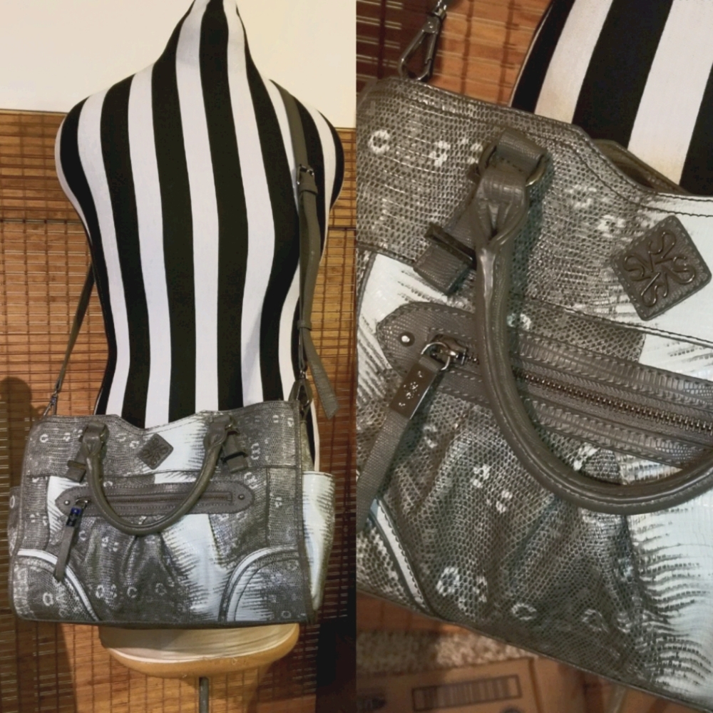 Vera Wang Grey Faux Snakeskin Leather Purse